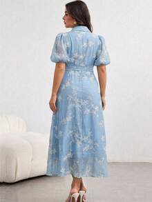 Vestido elegante de talla grande con bordado floral, para verano - Azul - Ver 3