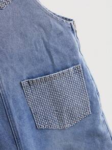 GlowEve Women's Rhinestone Pocket Casual Denim Bib Overall Jumpsuit - Blue - View 6