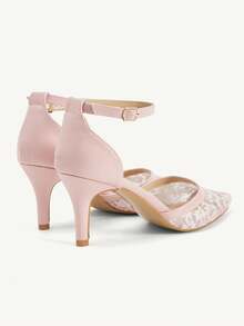 CUCCOO CHICEST Pink Flower Lace Thin Heel Pointed Word Banquet Ladies High Heels - Pink - View 4