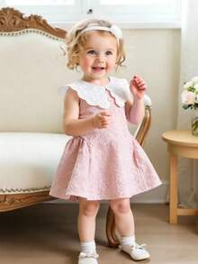Souflis Souflis 女婴甜美公主蕾丝边领无袖粉色连衣裙，夏季 - 粉色 - 查看 1