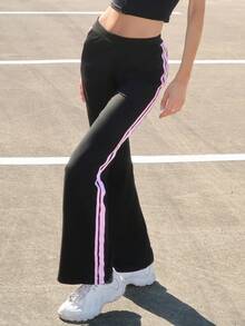 Sydney Algeri 女式四季街头休闲基本款弹力黑色瑜伽喇叭紧身裤 - 黑色 - 查看 5