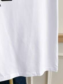 Franclia Women's Color Block Letter Print Round Neck Short Sleeve T-Shirt - White - View 4