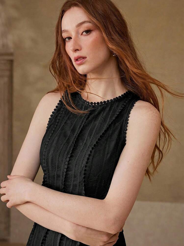 WOMEN'S ELEGANT SLEEVELESS LACE PATCHWORK DRESS, SUITABLE FOR DATES IN SPRING/SUMMER