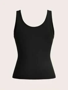 Slaydiva Bộ đồ mùa hè dành cho nữ gồm áo tank top cổ chữ U dáng ngắn và quần short có túi dây rút. - màu đen - Xem 6