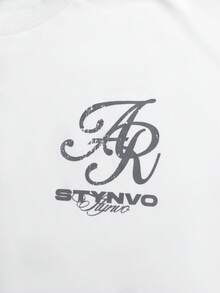 STYNVO 男士字母印花圆领休闲宽松T恤 - 白色 - 查看 5