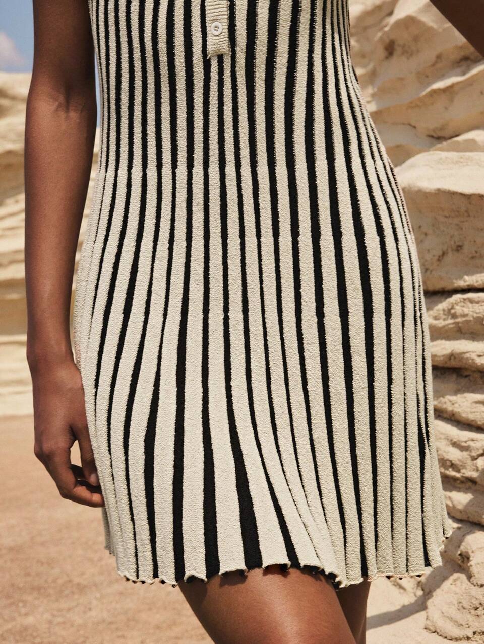 SHEIN Maija Women's Striped Button Design Sleeveless Casual Knit Dress