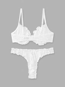 lacRébo Conjunto de lencería bordada en blanco con pantis a juego, estilo primavera-verano adorable - Blanco - Ver 7