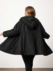 Enliva 大码女式防水长袖抓绒外套，秋冬季，适合苹果型圆臀身材 - 黑色 - 查看 7