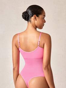 1pc Women Seamless Shapewear Bodysuit, Thong Bottom, Slimming Shaping Bodysuit, Tummy Control Bodysuit, Shapewear, Waist Trainer - Pink - View 3