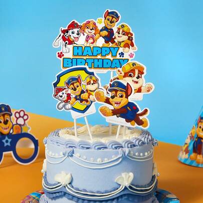 SHEIN | PAW Patrol 11Pcs Birthday Party Decoration Plugin, Dessert Cupcake Decoration Plugin, Cake Decoration