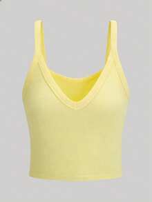 Franclia Women's Solid Color Casual Versatile Daily Wear Top - Yellow - View 3