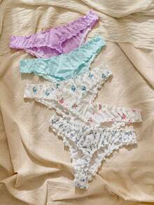 5pack Strawberry Print Lettuce Trim Panty - Multicolor - View 2