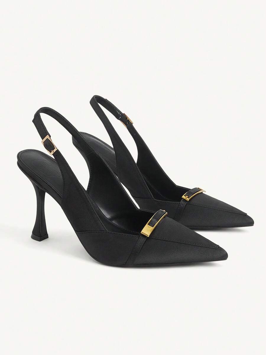 CUCCOO CHICEST Women's Shoes Fashion Black Basic Elegance Metal Decorative High Heels - Graphite Black - View 1
