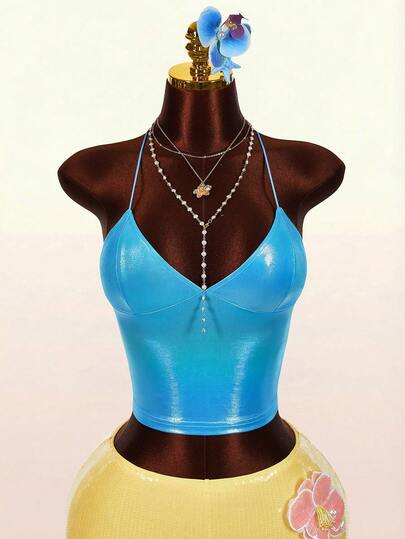 Amplova Áo thun nữ cổ yếm màu trơn, kiểu dáng thường ngày, đa năng.