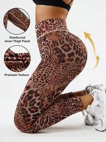 Dewbera Women's Leopard Print Seamless High Stretch Sports Leggings, Yoga Dance Fitness Pants - Brown - View 1