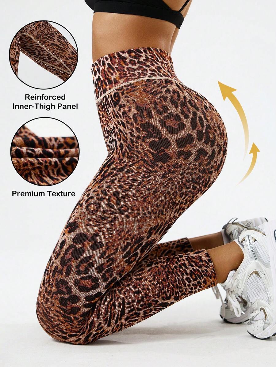 Dewbera Women's Leopard Print Seamless High Stretch Sports Leggings, Yoga Dance Fitness Pants - Brown - View 1