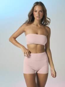 Aralina Leisurewear Active Women's 2pcs Bandeau Crop Top And Short Gym Workout Two Pieces Set - Pink - View 1