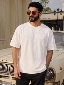 DAZY Men's Letter Embroidered Light Grey T-Shirt, Summer - Grey - View 9