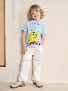 SpongeBob SquarePants | SHEIN Cartoon Print T-Shirt For Young Boys - Blue - View 4