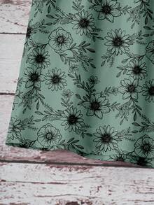 SHEIN LUNE Casual Minimalist Green Floral Line Print Pattern Women's Halter Neck Camisole, Suitable For Spring & Summer - Multicolor - View 5