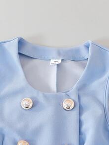 Tween Girls' Double-Breasted Vest And Wide-Leg Pants Casual Outfit - Blue - View 5