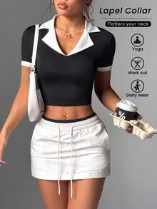 Gameset SHEIN Sport Color Block Short Sleeve Fitted Cropped Sports Polo Shirt - Multicolor - View 1