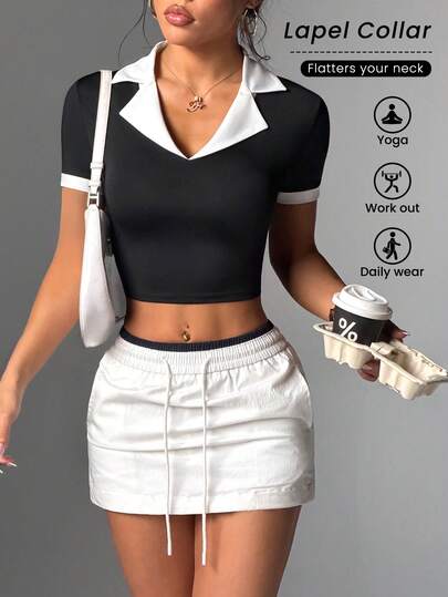 Dewbera 撞色短袖修身短款运动Polo衫