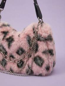Joivida 1Pc Women's Leopard Print Fuzzy Armpit Bag, Winter Plush Chain Bag With Premium Texture - multicolor - View 4