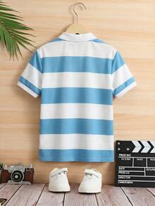 SHEIN 男童纯色短袖翻领Polo衫 - 彩色 - 查看 4