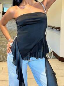 Váy ngắn xếp nếp ren thể thao Y2K họa tiết tương phản mùa hè/xuân cho nữ - màu đen - Xem 3