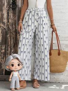 EMERY ROSE Pantaloni largi casual pentru femei, cu imprimeu floral și talie legată, pentru sărbători - Multicolor - Vizualizare 9