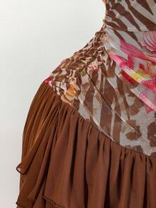 Amplova Women's Sexy Leopard Print Patchwork Ruffle Backless Midi Dress, Vacation Style - Brown - View 8