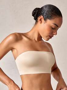 女士无肩带无缝隐形文胸抹胸文胸露背透气无钢圈文胸新娘文胸提托性感内衣 - 米色 - 查看 5