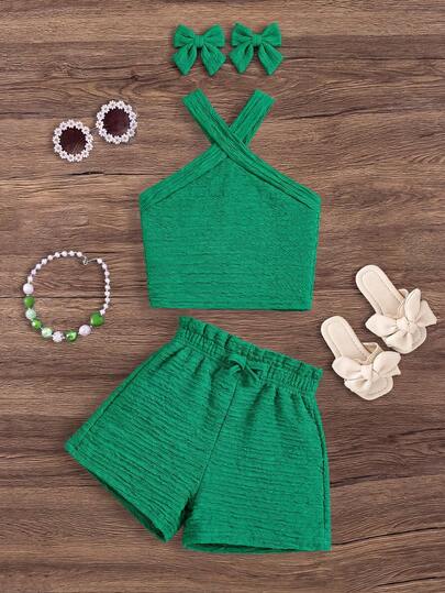 Emery Rose Kids Emery Rose Kids Bộ 2 món áo không tay và quần short dệt kim màu trơn cho bé gái