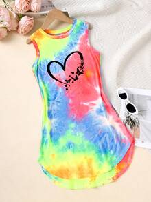 Đầm không tay vạt lệch in hình trái tim và nhuộm tie-dye cho bé gái tuổi teen - Nhiều màu - Xem 5