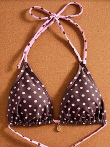 Bonvoyette Women's Summer Seaside Vacation Cute Polka Dot Print Sexy Backless Halter Tie Bikini Set With Shorts And Cover-Up, 3 PiecesSwimsuit Set Beach Brown - Multicolor - View 4