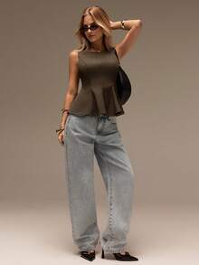 SHEIN Forever 21 春夏女款浪漫/舞會/正式/生日/90年代/商務休閒/優雅/西式穿搭/外出/時尚/休閒/Y2K/夜店/辦公室/雞尾酒會/復古/緊身/電音節/趣味/高雅/老錢風/街頭風/度假/鄉村音樂會/工作/端莊/春假/單身派對/音樂會/辣妹/基礎款/畢業/A字/無袖上衣 - 咖啡棕 - 查看 4