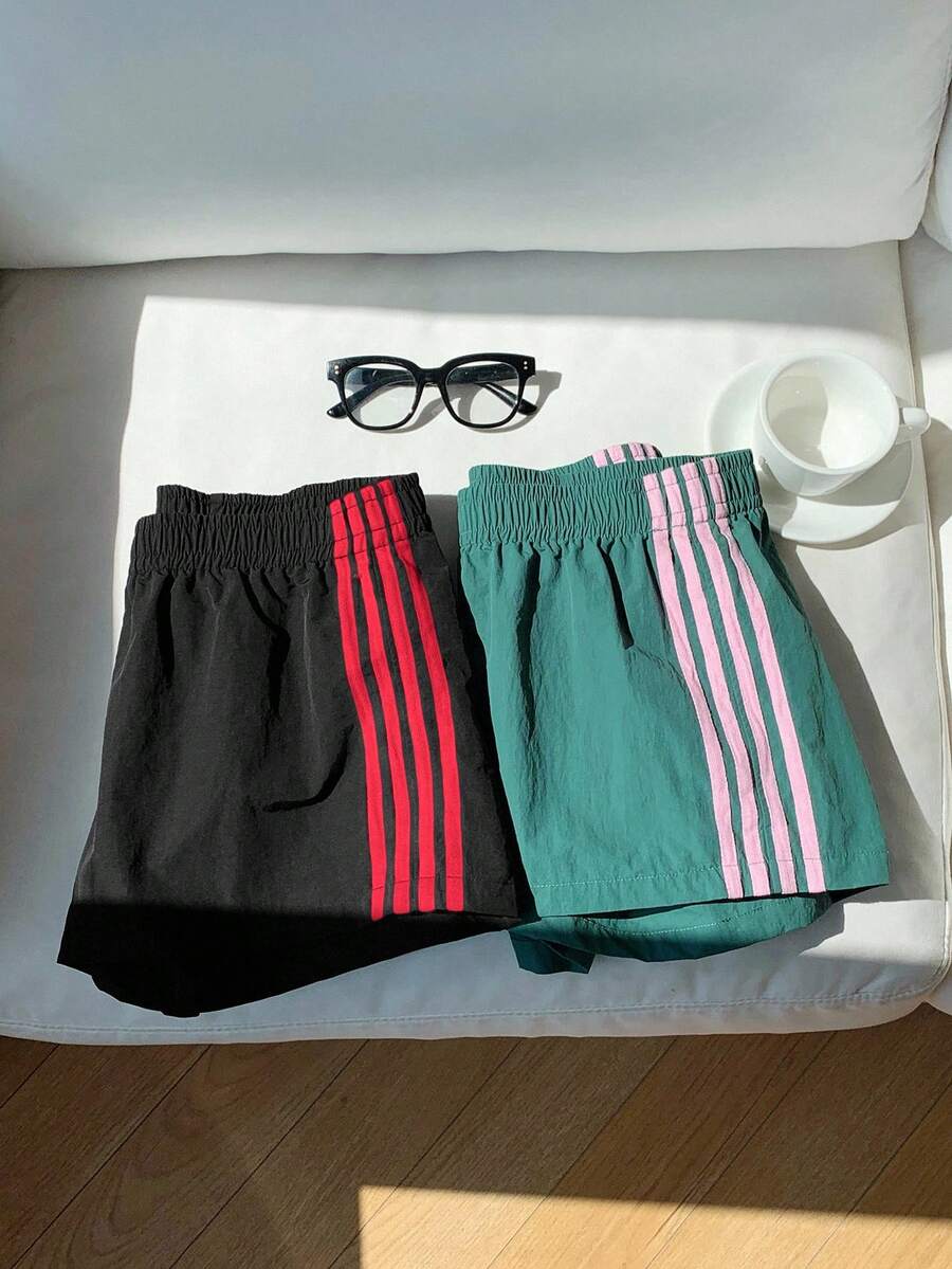 Comfortcana 2 chiếc quần short dệt phối màu tương phản dành cho nữ, mùa hè - Nhiều màu - Xem 1