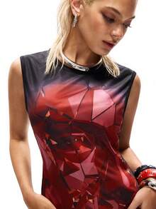 Rest Era 2pcs/Set Minimalist Round Neck Sleeveless Long Tank Top,Black And Red,Summer,Flower Power,Lounge,Retro Letter Graphic,Unisex Casual Streetwear Outfit - Multicolor - View 6