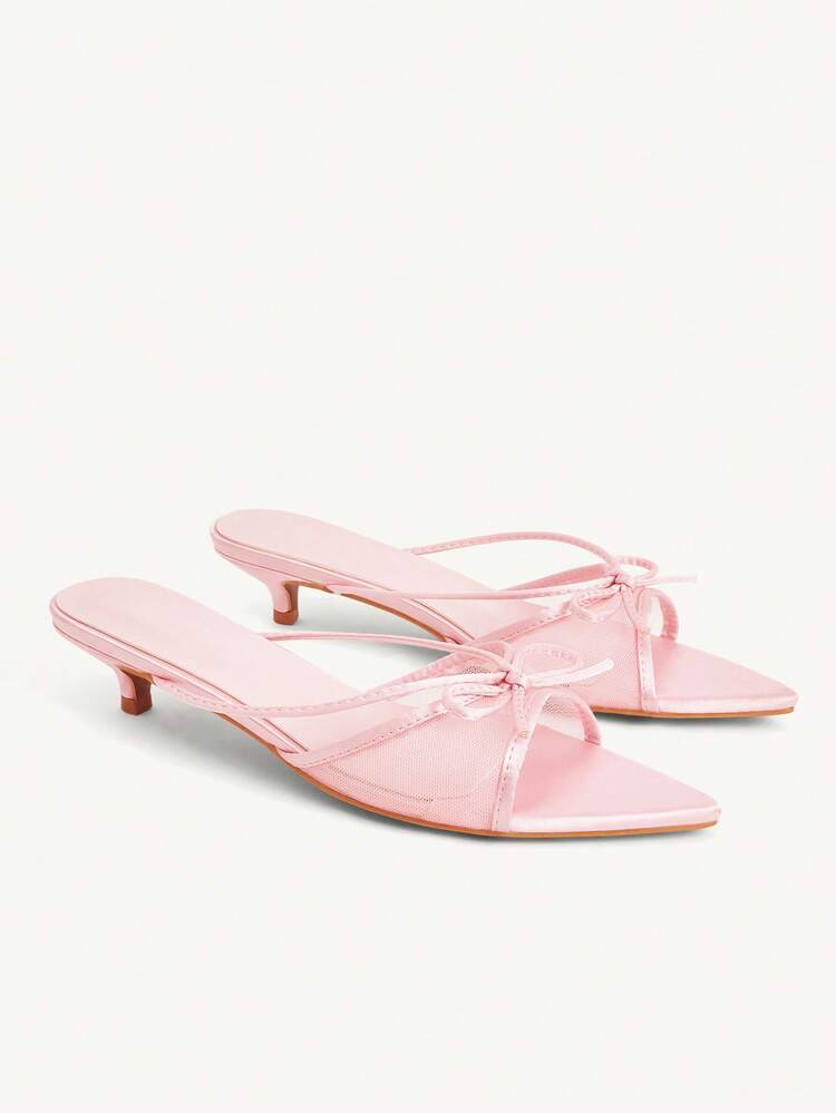 CUCCOO CHICEST Women Pink Mesh Splicing Stylish Elegant Commuter Bow Decoration Heeled Sandals