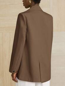 Aveloria Modichic Women's Business Style Solid Color Double-Breasted Blazer Jacket For Commuting, Autumn  - Coffee Brown - View 2