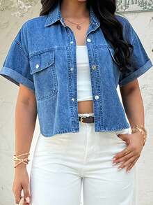 Rivivi Fashionable Casual Turndown Collar Button Washed Denim Jacket - Medium Wash - View 1