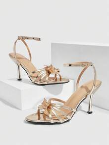 CUCCOO SZL Chaussures femme Sandales  enrobé doré à bout rond, talon aiguille, pour cocktail et soirée d'été - Doré - Voir 1