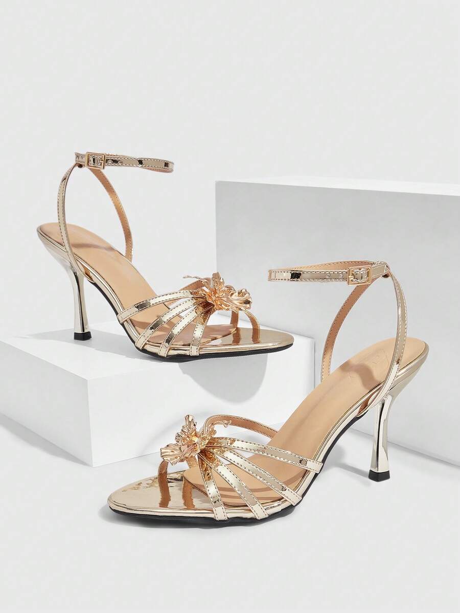 CUCCOO SZL Chaussures femme Sandales  enrobé doré à bout rond, talon aiguille, pour cocktail et soirée d'été - Doré - Voir 1