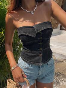 Joudiya Women's Cropped Bandeau Top, Sexy Design, Suitable For Summer And Spring Y2k Tube Top - Black - View 7