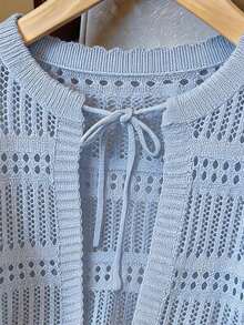 GlowEve Elegante cárdigan de punto con cuello redondo y lazo para primavera/verano para mujer - Azul - Ver 4