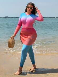 Swim Shayni 2026New Plus Size Women 3 PiecesGradient Matching Set With Mesh Skirt, Middle Eastern Style Swimwear - Multicolor - View 5