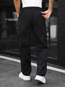 SLATEMANN Men's Drawstring Waist Pockets Casual Cargo Pants, Versatile Daily Wear - Black - View 2