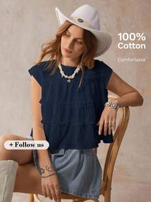 Freevana 大码纯棉衬衫 纯色简约休闲短袖衬衫 女士节日服装 节日上衣 沙滩上衣 度假服装 女士度假上衣 女士夏季上衣 母亲节女士衬衫 女士休闲纯棉夏季上衣 女士休闲上衣 最新款女士上衣 母亲节女士纯棉上衣 女士上衣和衬衫 女士夏季上衣 女士大码上衣 - 藏蓝色 - 查看 10