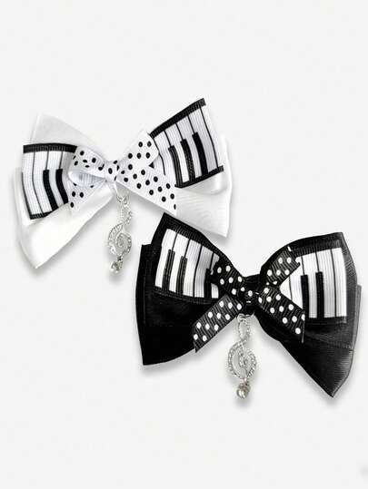 ROMWE J-Fashion 1 Stück zufälliger, süßer Klaviertasten Haarclip, Retro Schleife, Polka Punkte, Musiknoten Haarspange, Lolita Haraccessoires.